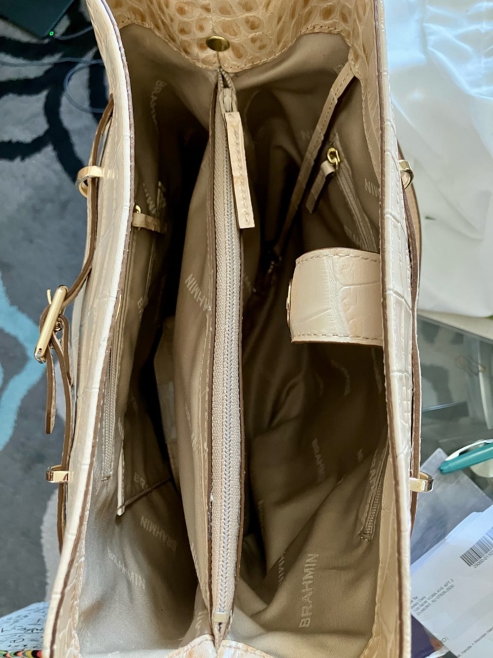 Brahmin Cream Crocodile-Embossed Shoulder Bag - Picture 11 of 14